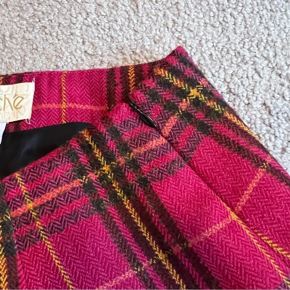 Vintage Y2K Cache Plaid Mini Skirt Wool Blend 8 Magenta - Picture 4 of 8